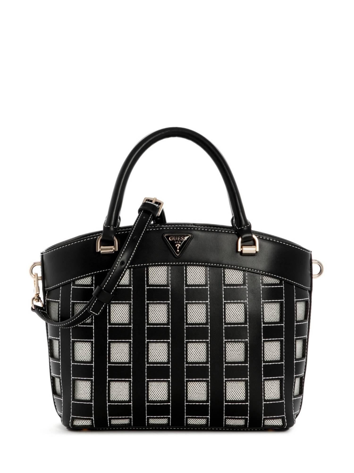 Guess Frankie Women Snap Button Checks Satchel Bag
