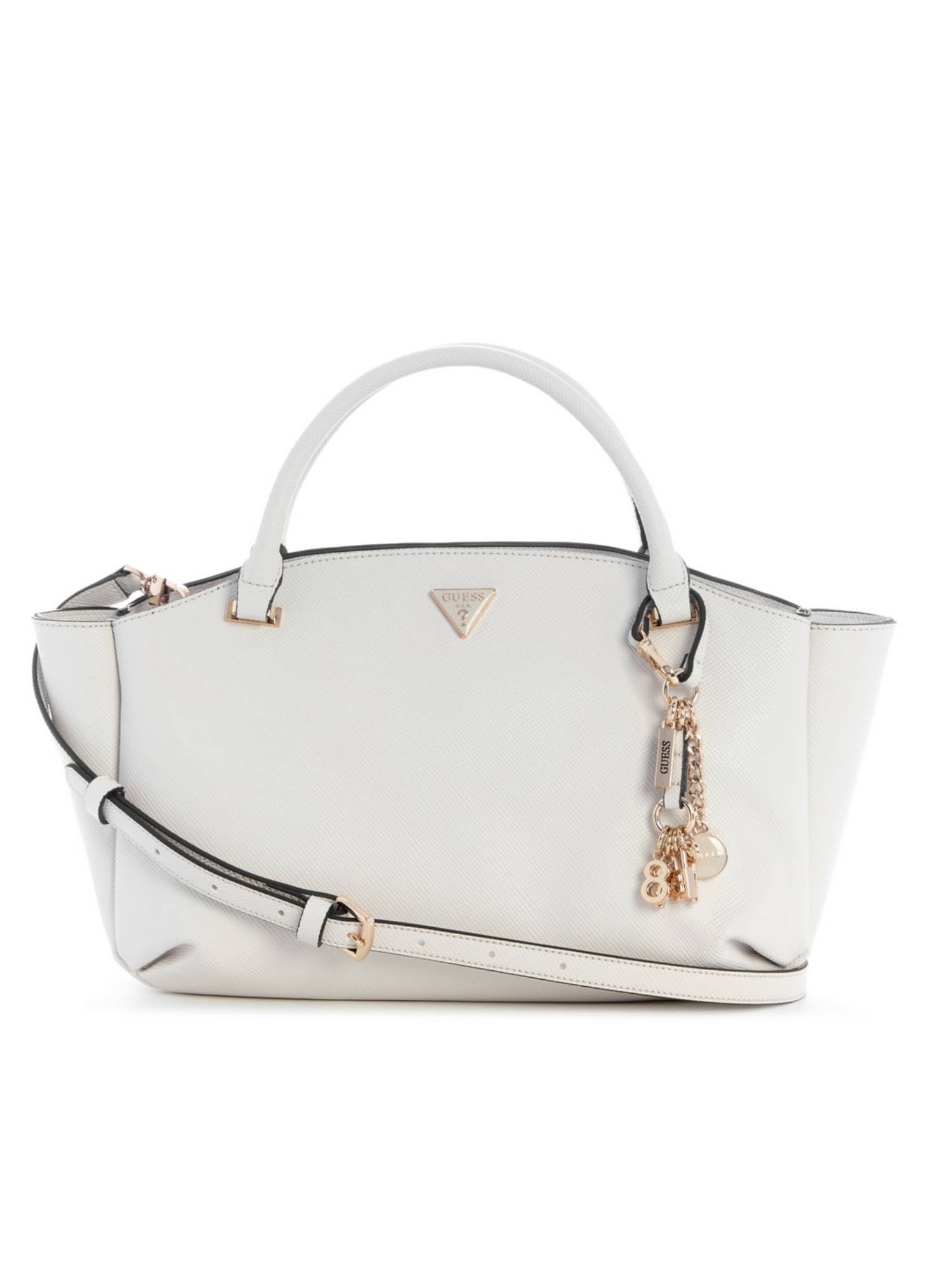 Guess Gilda White Women Zipper Textured Satchel Bag