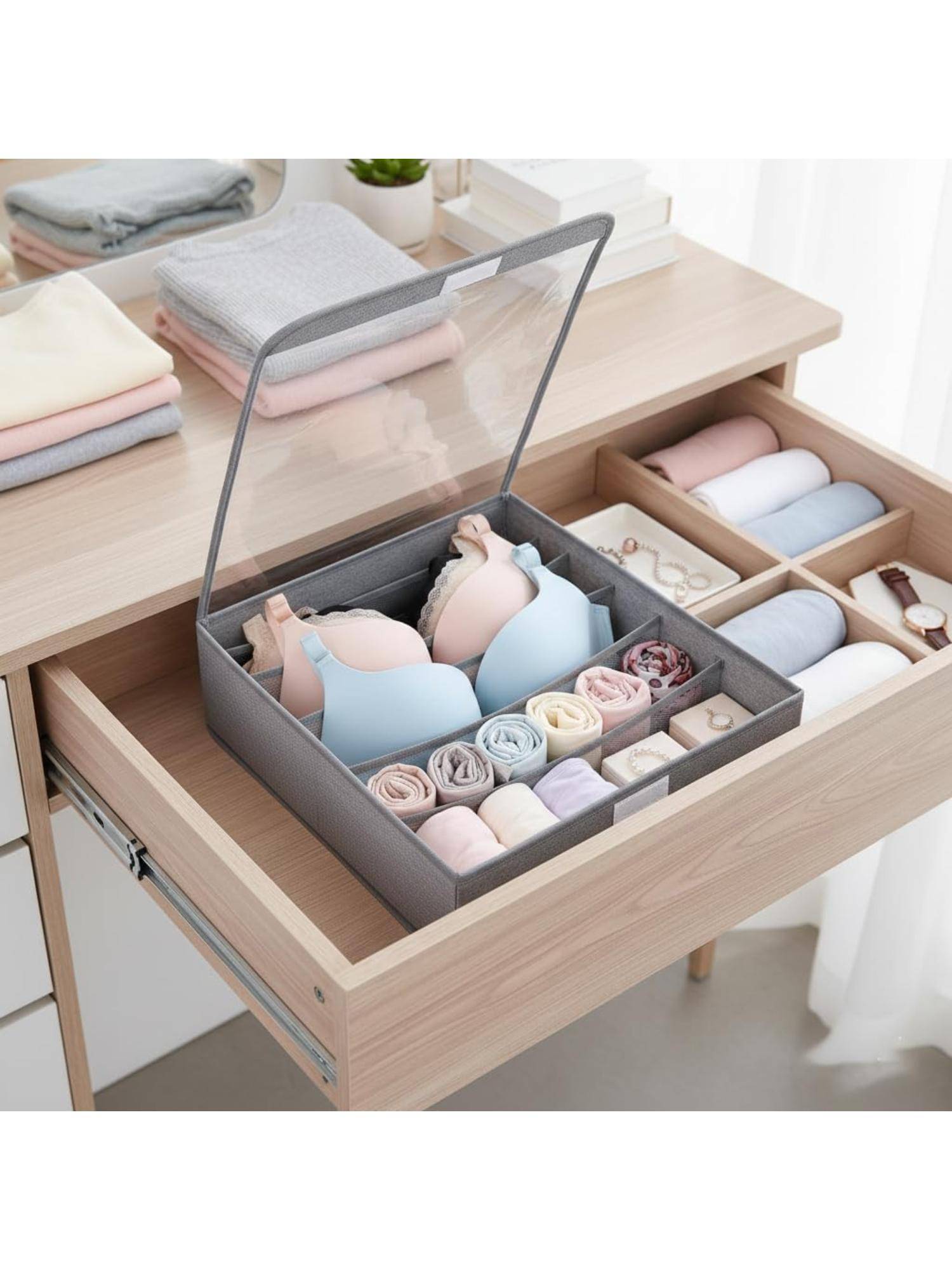 House of Quirk 7 Slot Foldable Underwear and Bra Drawer Organizer - Grey