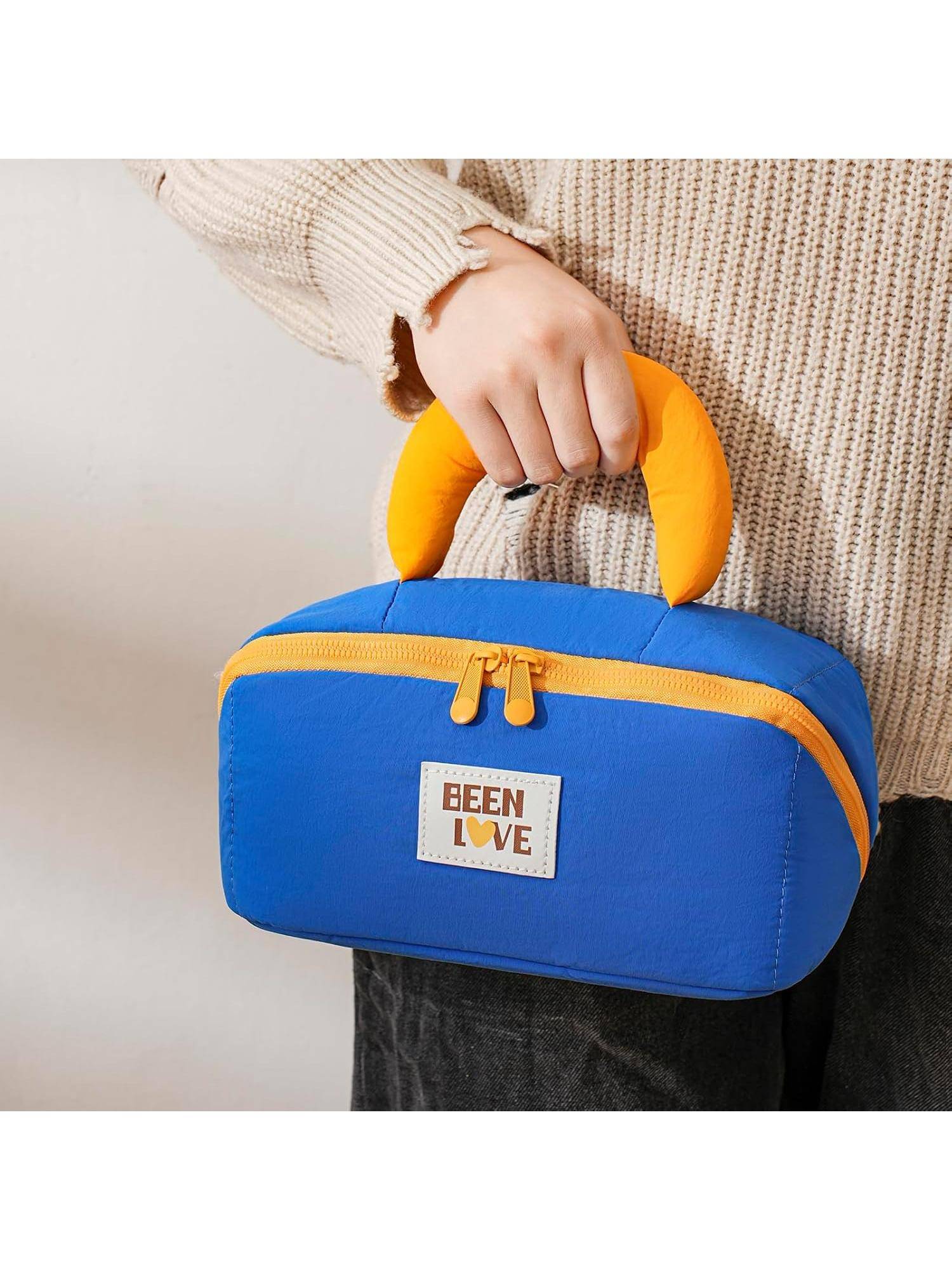 House of Quirk Travel Makeup Bag Toiletry Pouch for Women - Blue