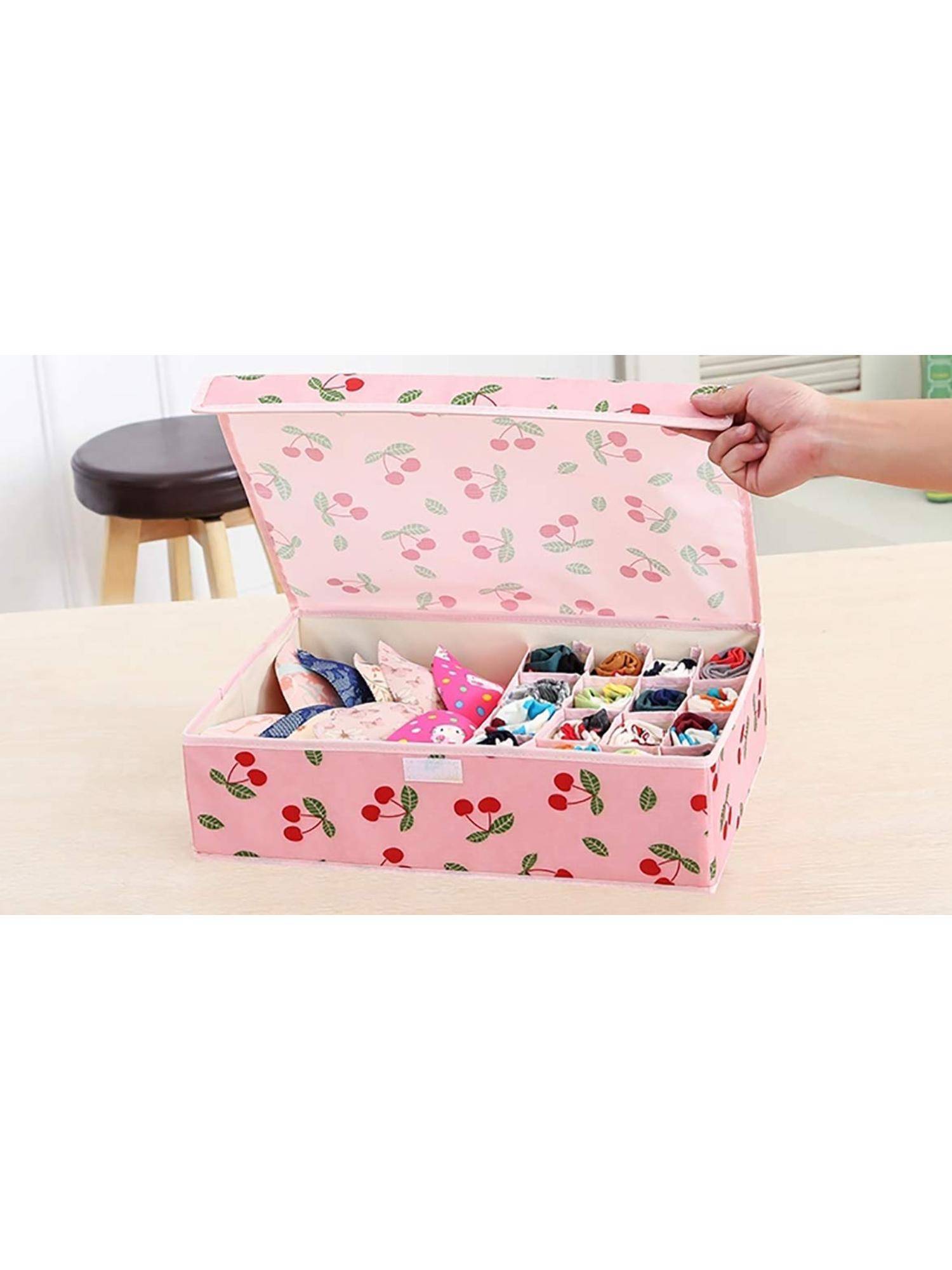 House of Quirk 16+1 Compartment Cell Foldable Storage Box for underwear Closet Storage - Pink