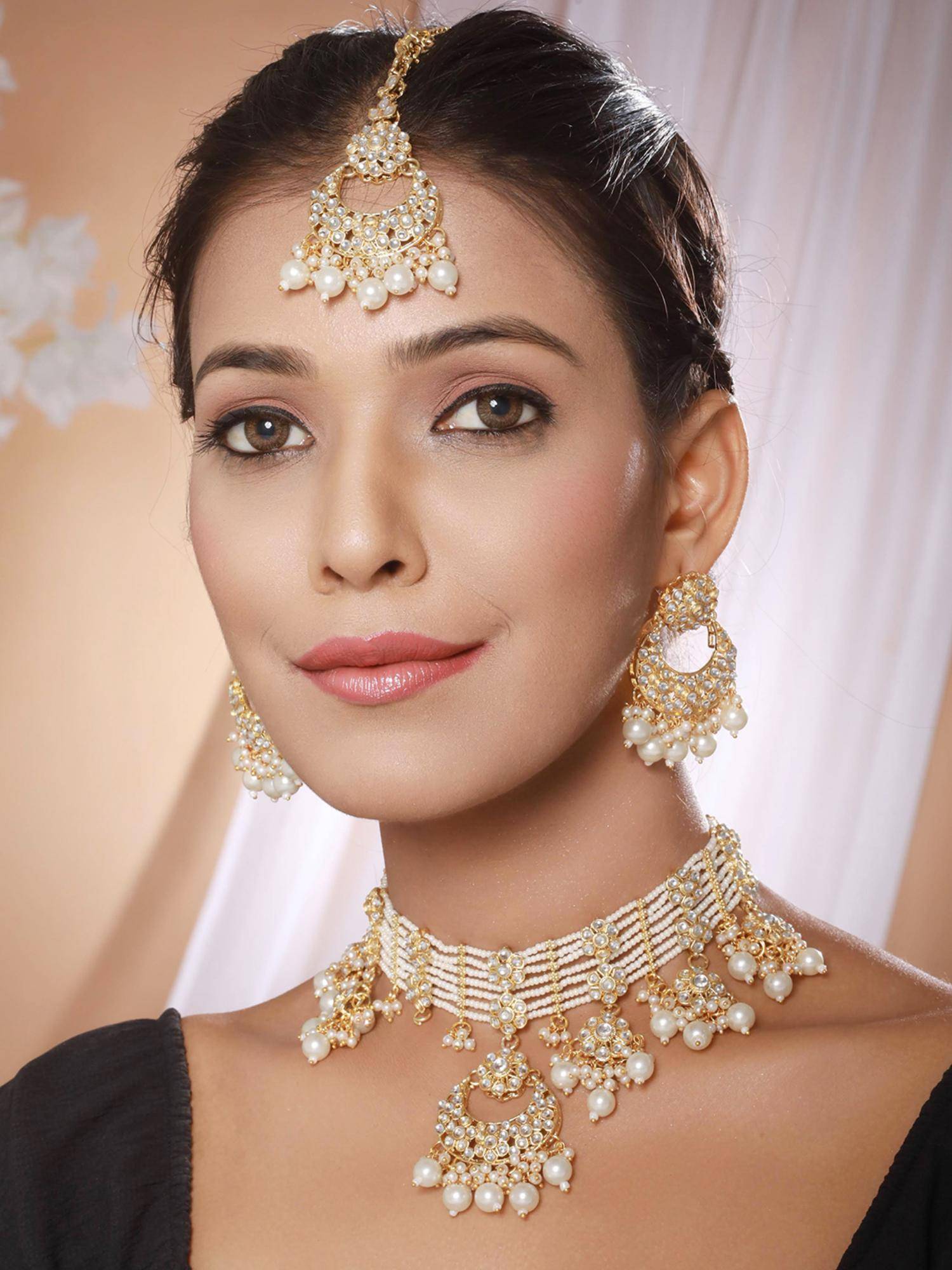 Aatmana Jazz And Sizzle Gold-Plated Kundan-Studded And Pearl Jewellery Set With Maangtikka