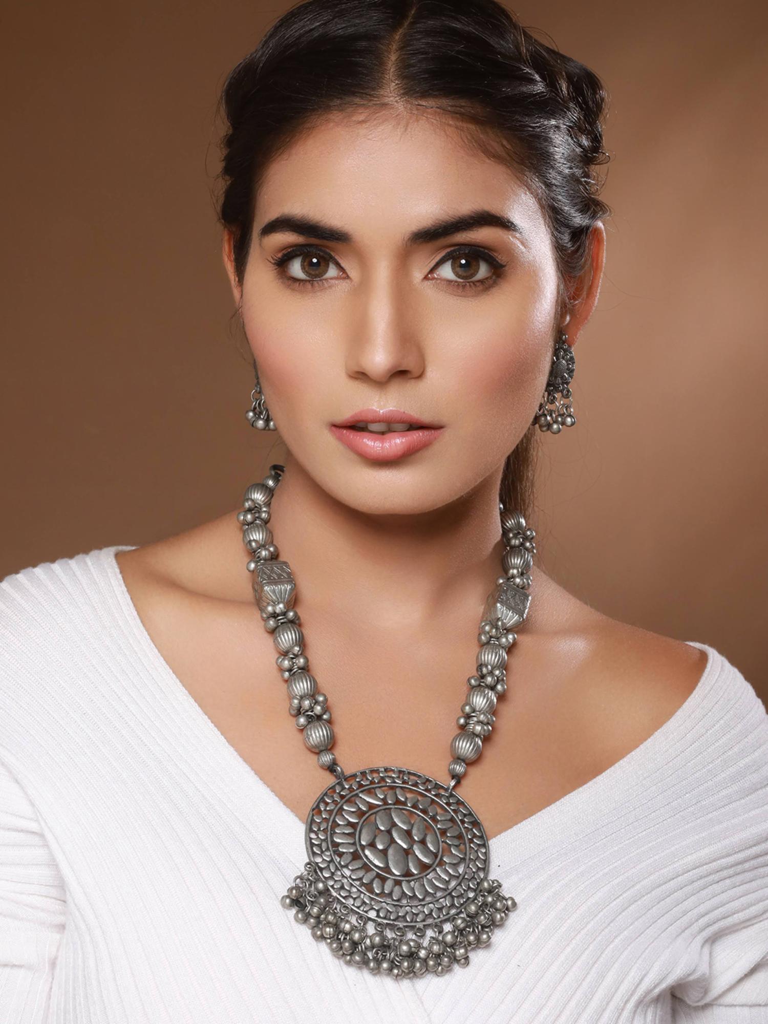 Buy Aatmana Silver-Plated Artificial Stone Studded And Beaded