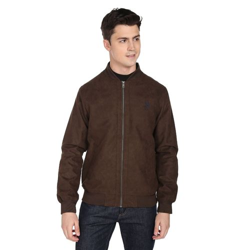 POLO Men Dark Brown Panelled Solid Bomber Jacket