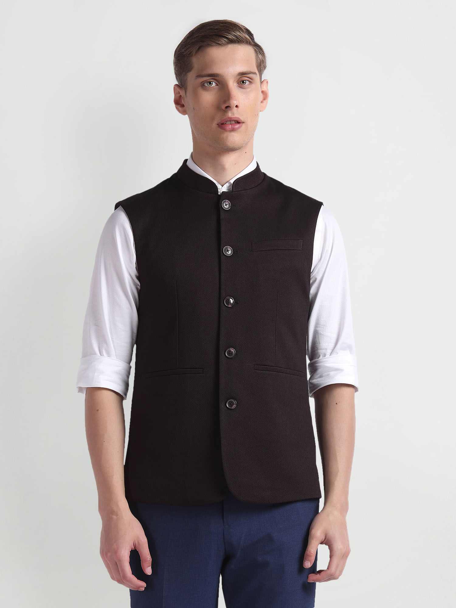 Buy Arrow Wine Sleeveless Ceremonial Nehru Jacket Online