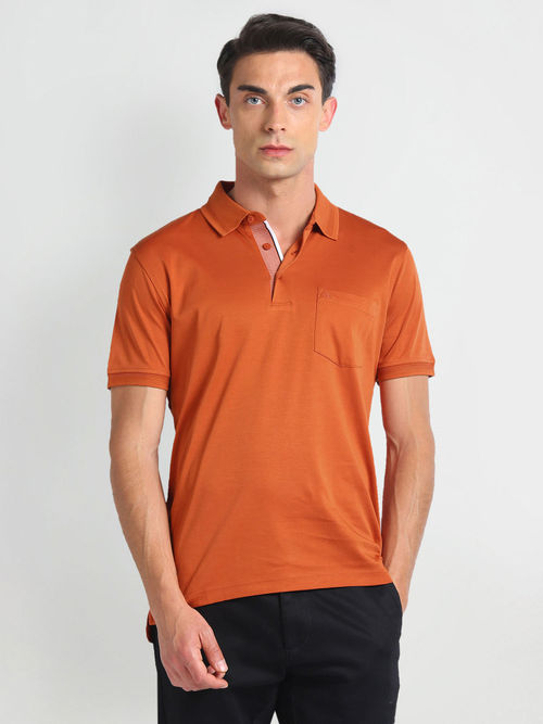 Arrow Orange Mercerised Cotton Solid Polo T-Shirt