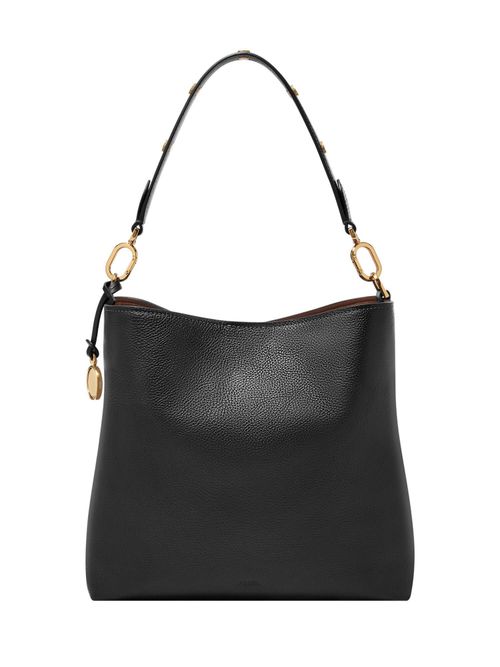 Buy Fossil Jessie Solid-Plain Black Leather Shoulder Bag (M) Online