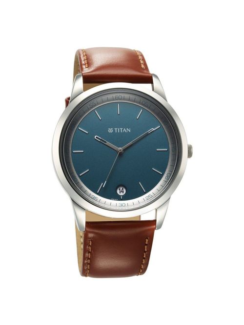 Titan Wrist Wit Quartz Analog with Date Green Dial Leather Strap Watch for  Men (M)