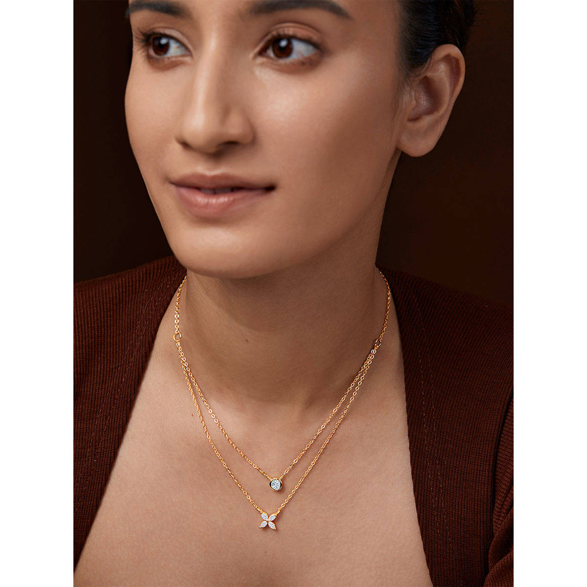 MINUTIAE Womens Gold-Plated Stones-Studded Pendant Necklace with Chain