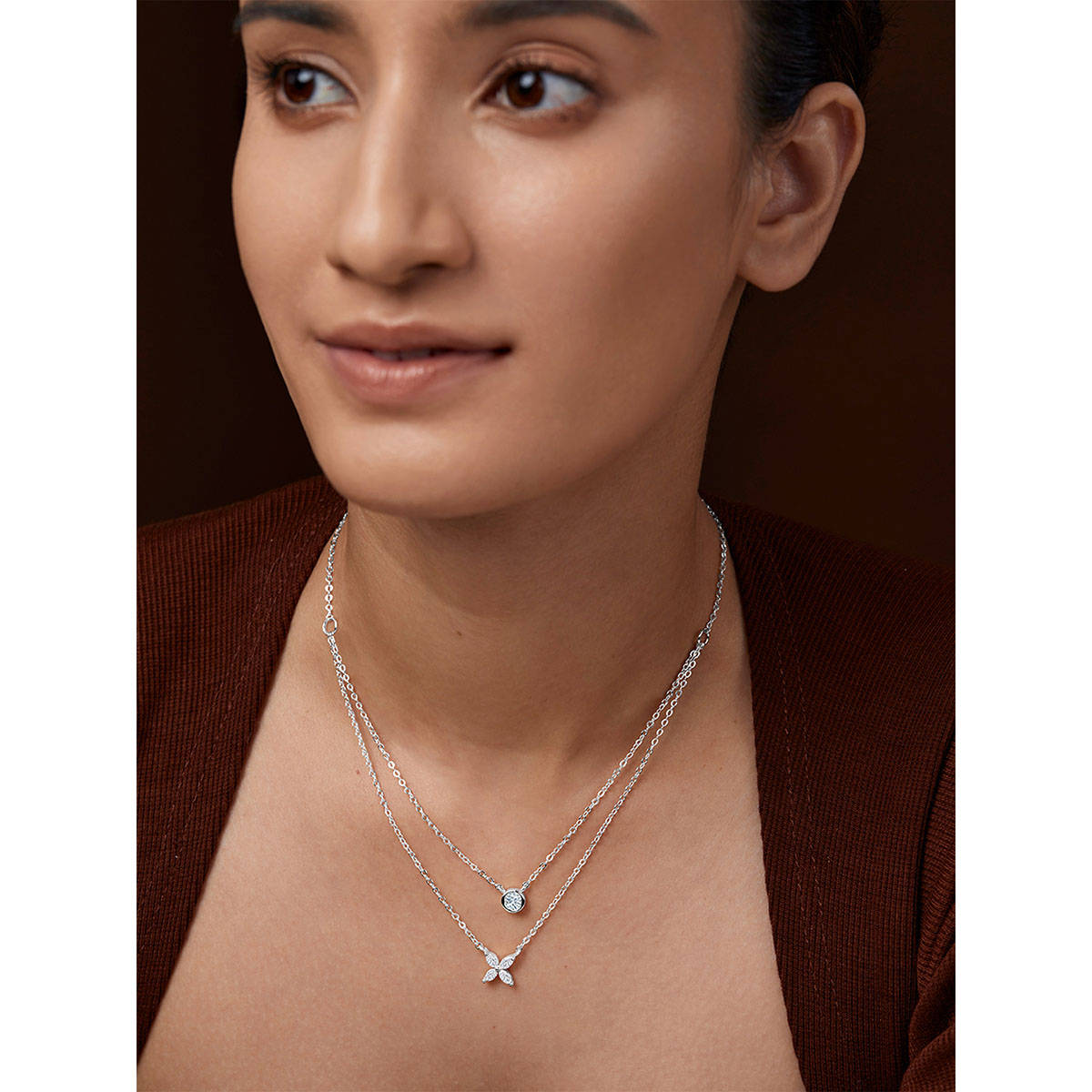 MINUTIAE Womens Silver-Plated Stones-Studded Pendant Necklace with Chain