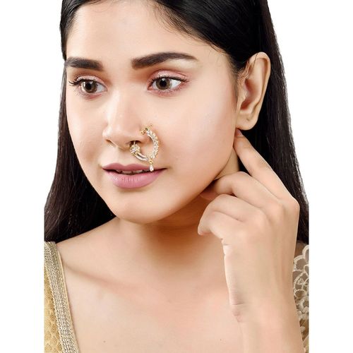 Saraf RS Jewellery Gold Plated Ad Studded Handcrafted Stylish Nose Ring