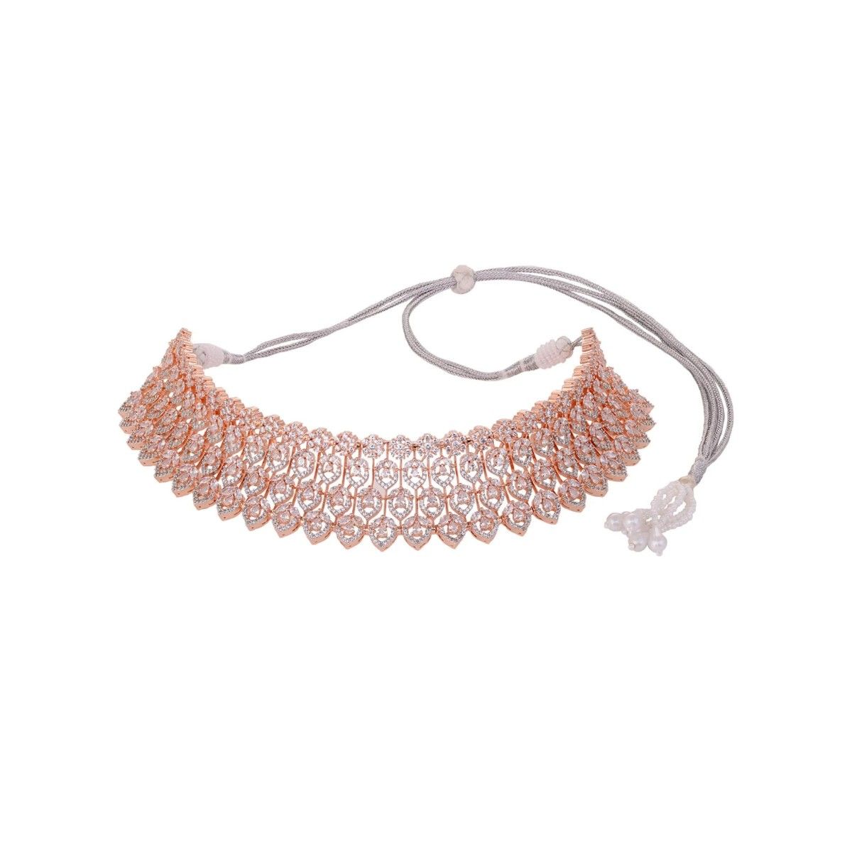 Saraf RS Jewellery Rose Gold Plated White AD Choker With Maang Tika