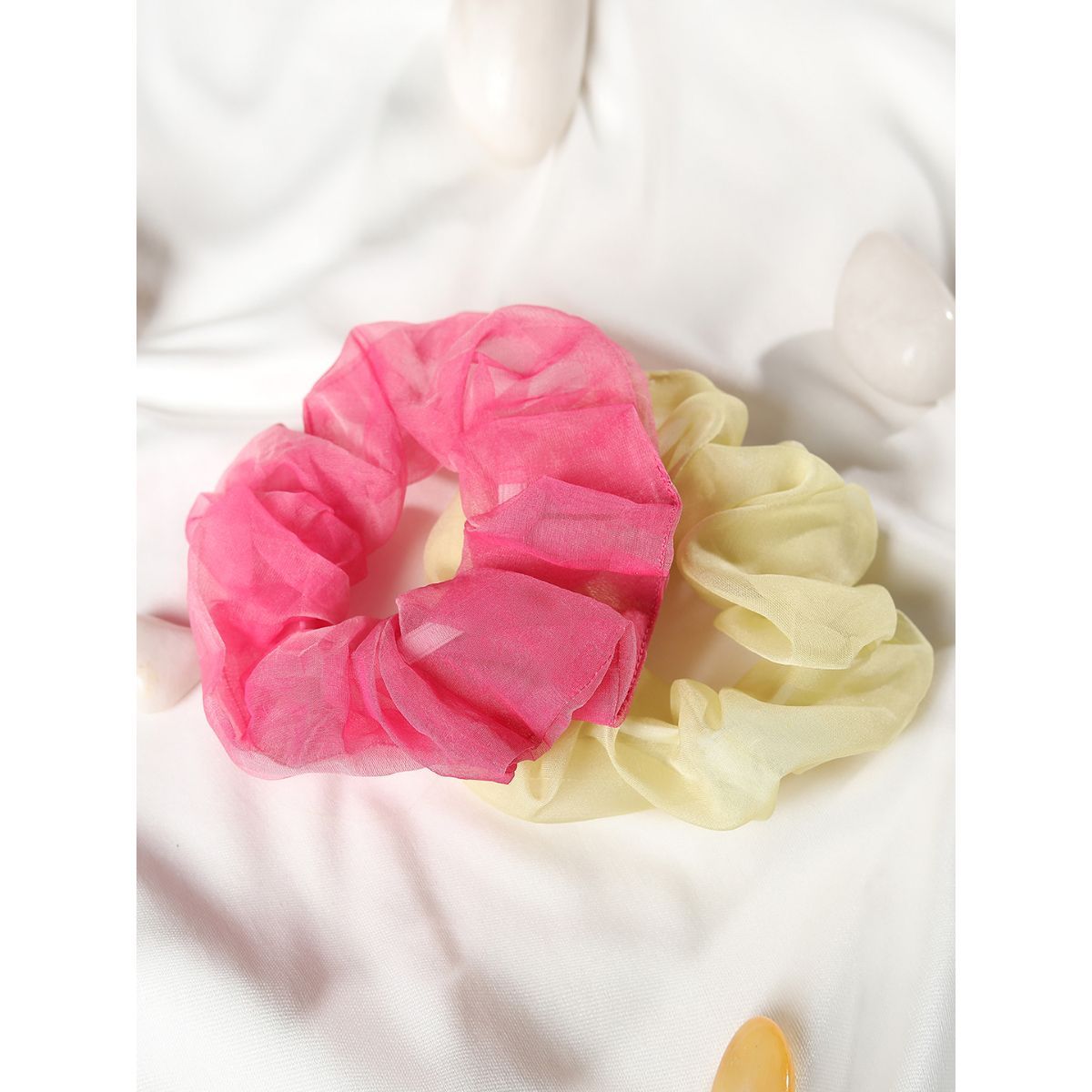 Blueberry Set Of 2 Fuschia And Yellow Organza Scruchies (Pack of 2)