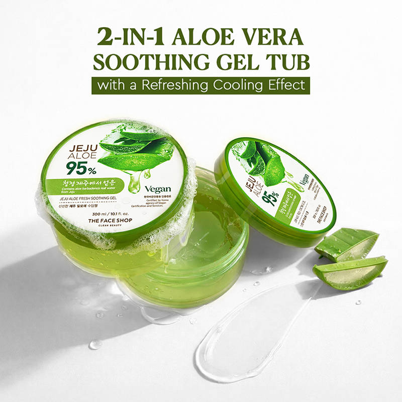 The Face Shop Korean Jeju Aloe Vera Soothing Gel with Vitamin E for Face, Body & Hair