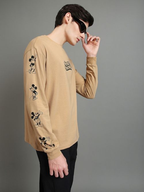 Bewakoof Official Disney Men's Brown Mickey Mouse Graphic Printed Oversized  T-shirt