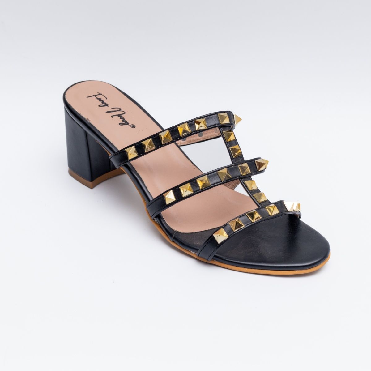 Black and gold online studded sandals