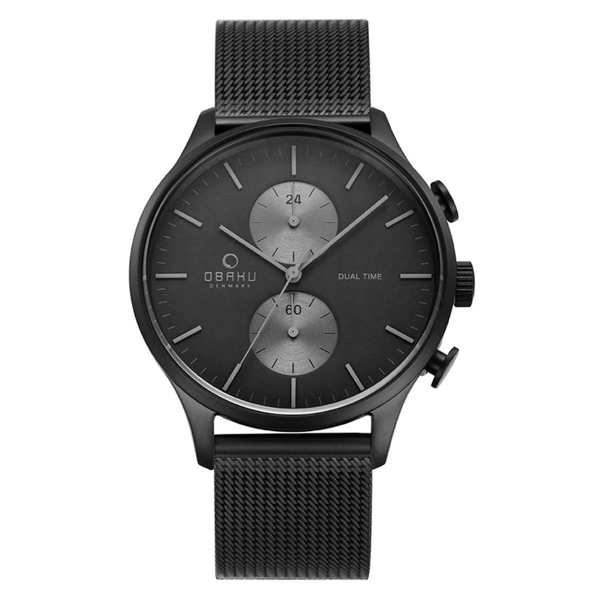 Buy Obaku Gran Charcoal Dual Time Black Round Dial Mens Watch ...