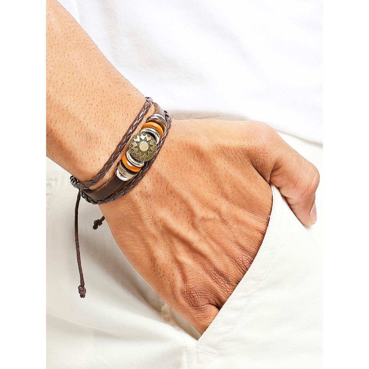 Buy 18Kt Gents Leather Bracelet 178G356 Online from Vaibhav Jewellers