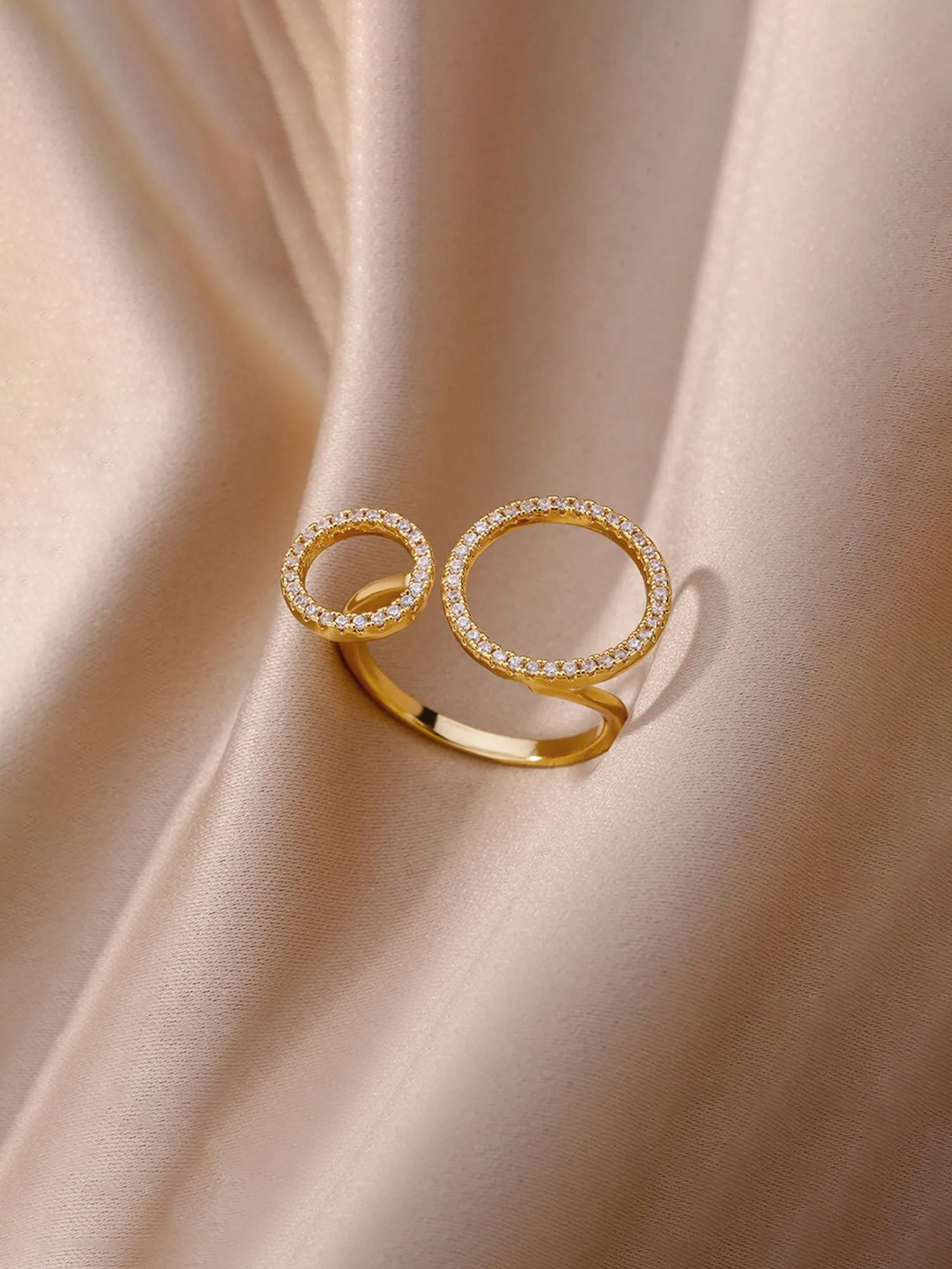 Designs & You Gold-Plated Large Circular Hoops American Diamond Adjustable Ring