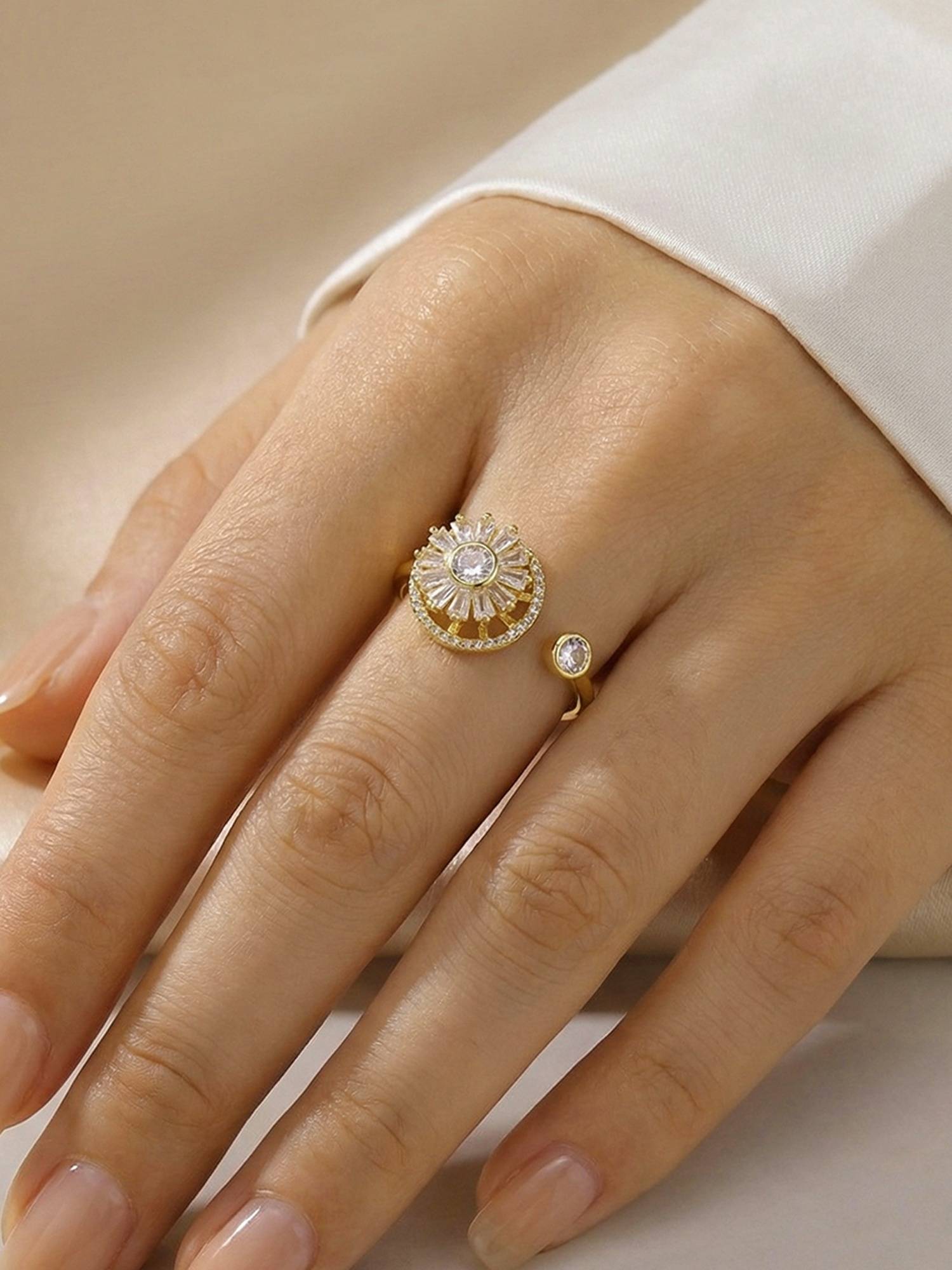 Designs & You Gold Plated Round Shape Rotatable Adjustable White Ring