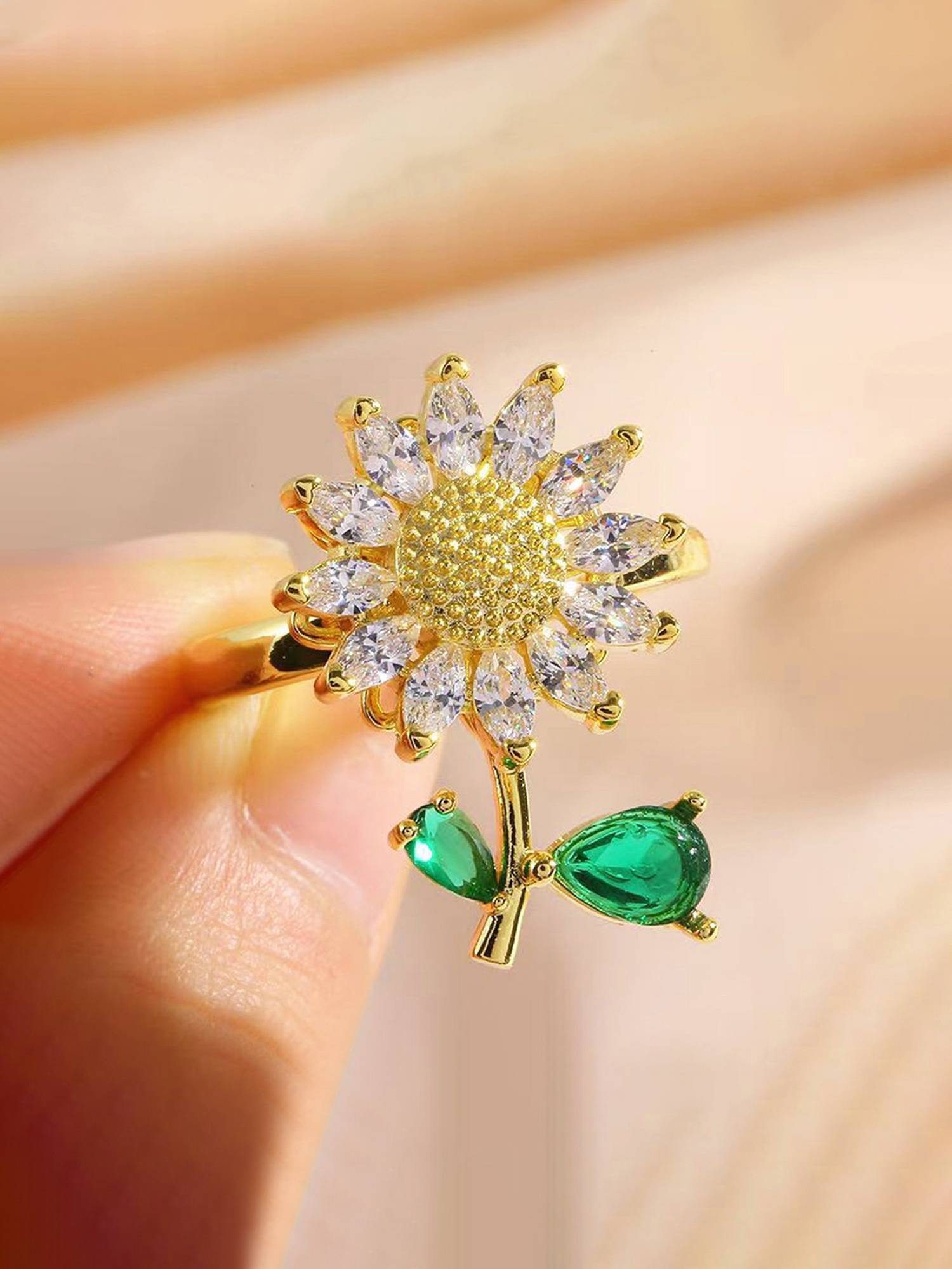 Designs & You Gold Plated Floral Style Multi-Color Rotatable Adjustable Ring