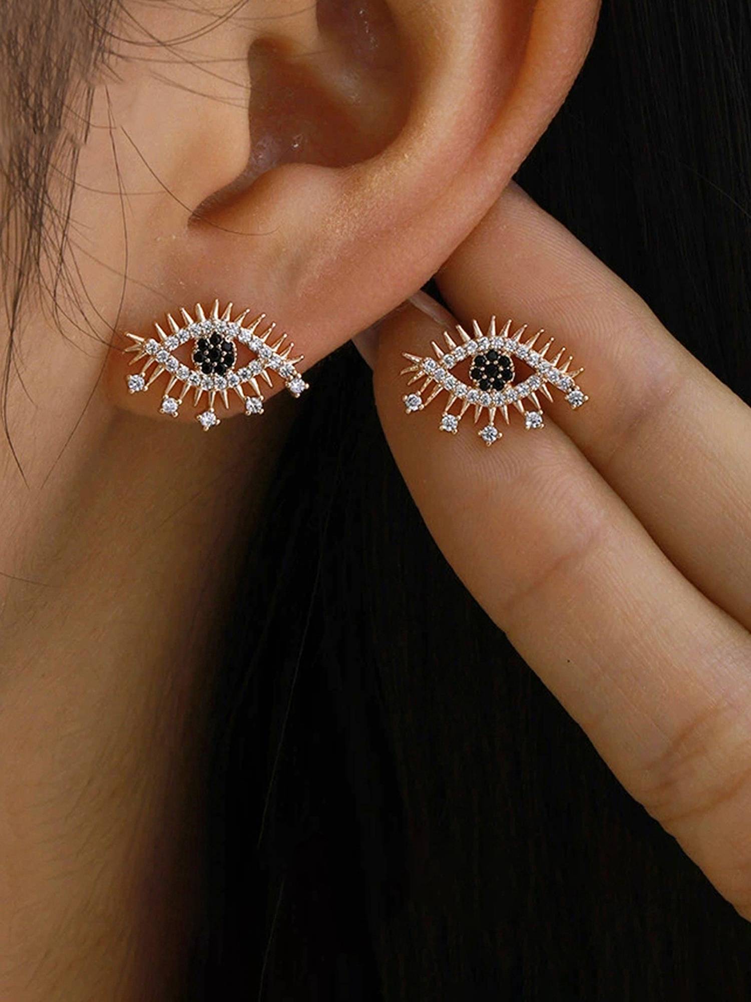 Designs & You Anti Tarnish Evil Eye Themed Stone Multi-Color Studded Studs