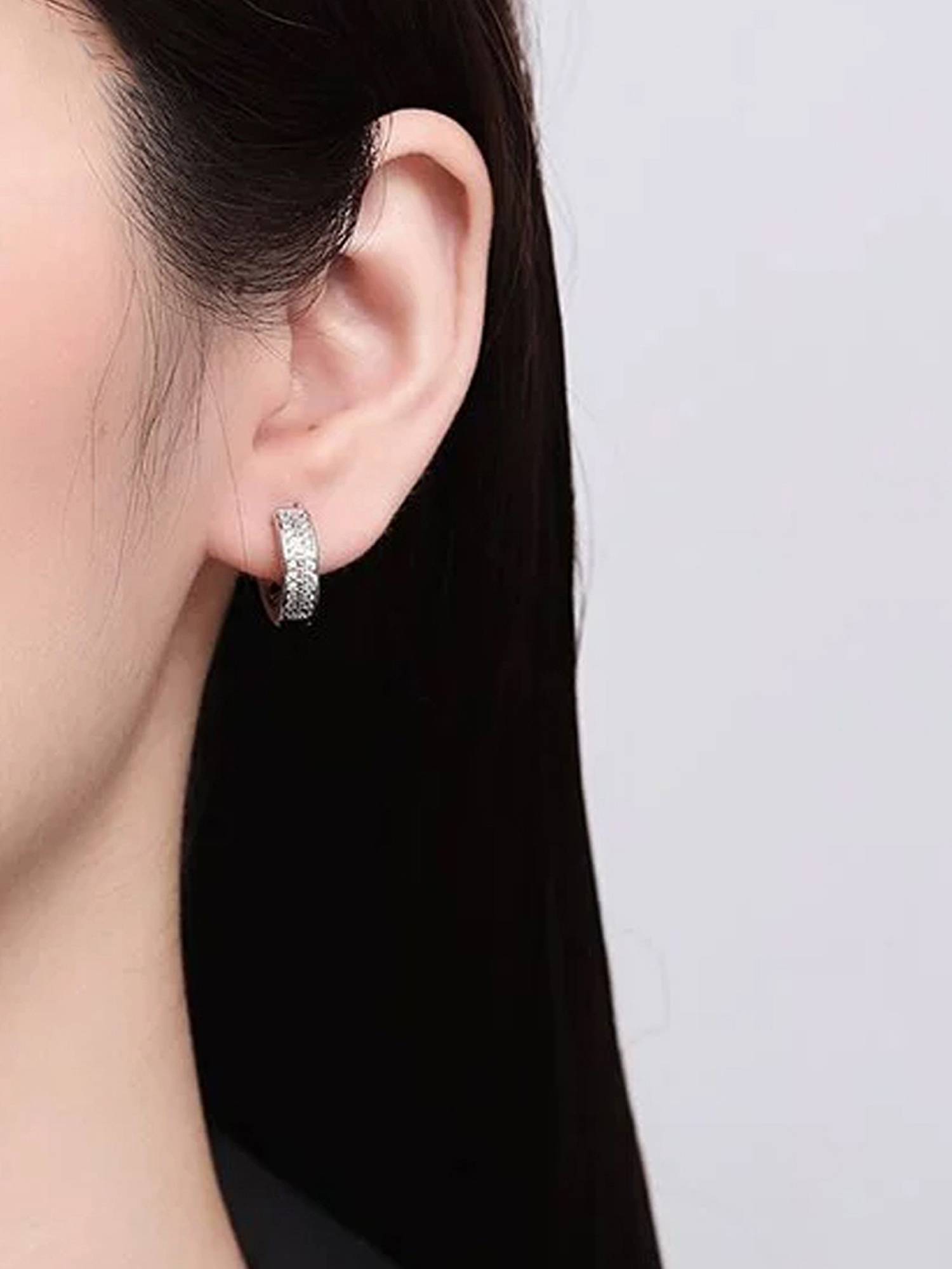 Designs & You Anti Tarnish Silver-Plated Silver Toned Stone Studded Hoops