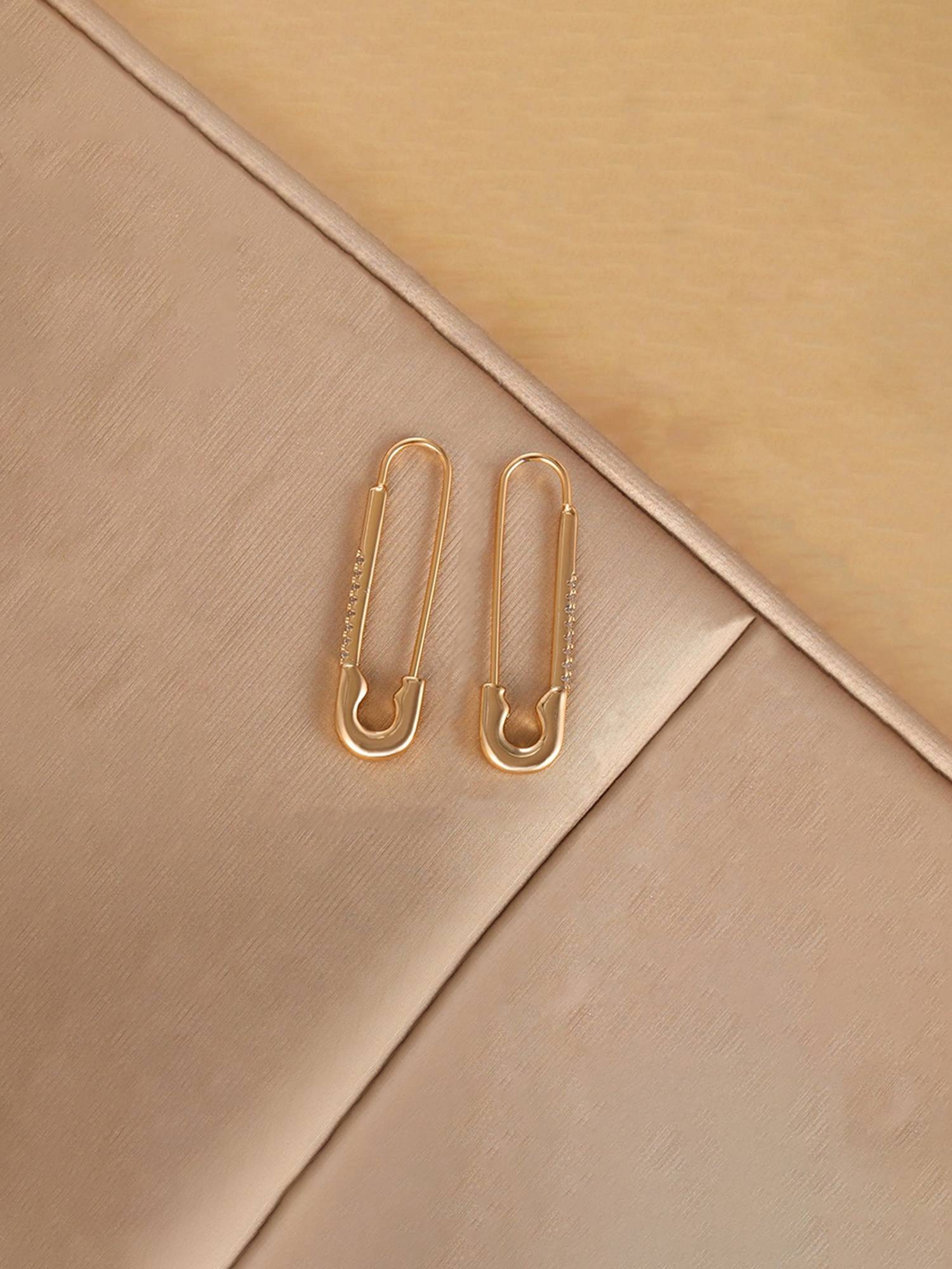 Designs & You Anti Tarnish Safety Pin Shaped Stone Studded Drop Earrings