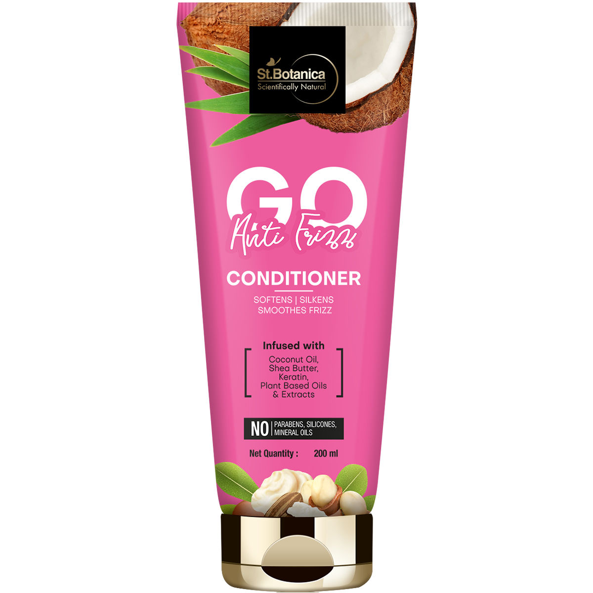 StBotanica GO Anti-Frizz Hair Conditioner - With Coconut Oil, Shea Butter, No Silicone