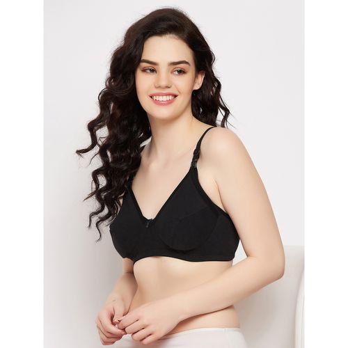Buy Clovia Cotton Spandex Solid Non-Padded Full Cup Wire Free Maternity Bra  - Black Online