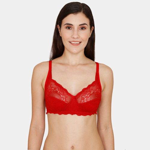 Buy Zivame Rosaline Single Layered Non Wired 3-4th Coverage Sheer Lace Bra  -Barbados Cherry Online