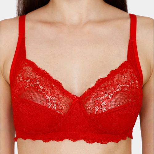 Buy Zivame Rosaline Single Layered Non Wired 3-4th Coverage Sheer Lace Bra  -Barbados Cherry Online