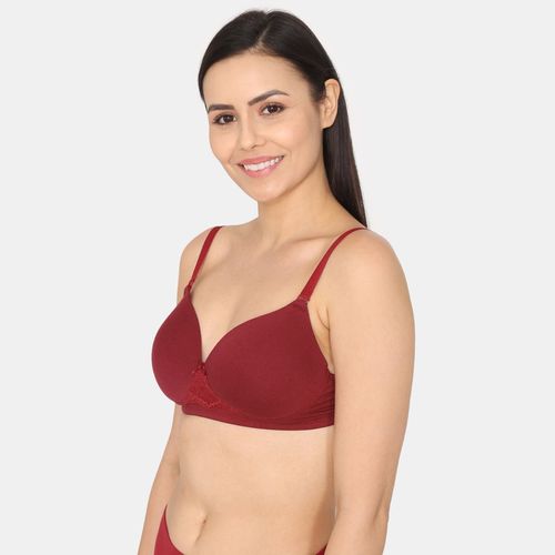 Buy Zivame Padded Non Wired 3/4th Coverage Ultra Low Back T-Shirt Bra -  Beet Red2 at Rs.367 online