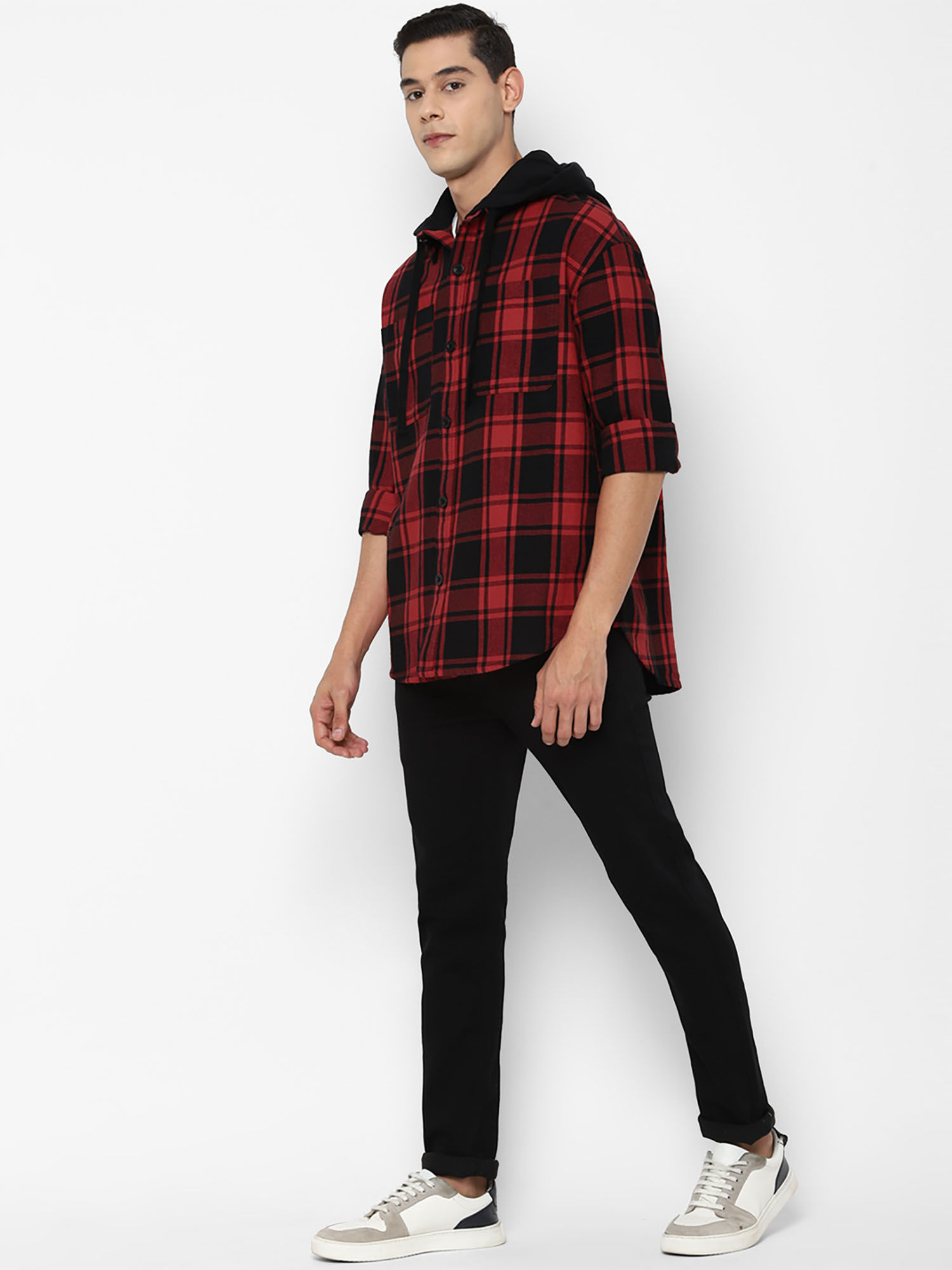 Buy Forever 21 Red Checked Drawstring Hoodie Online