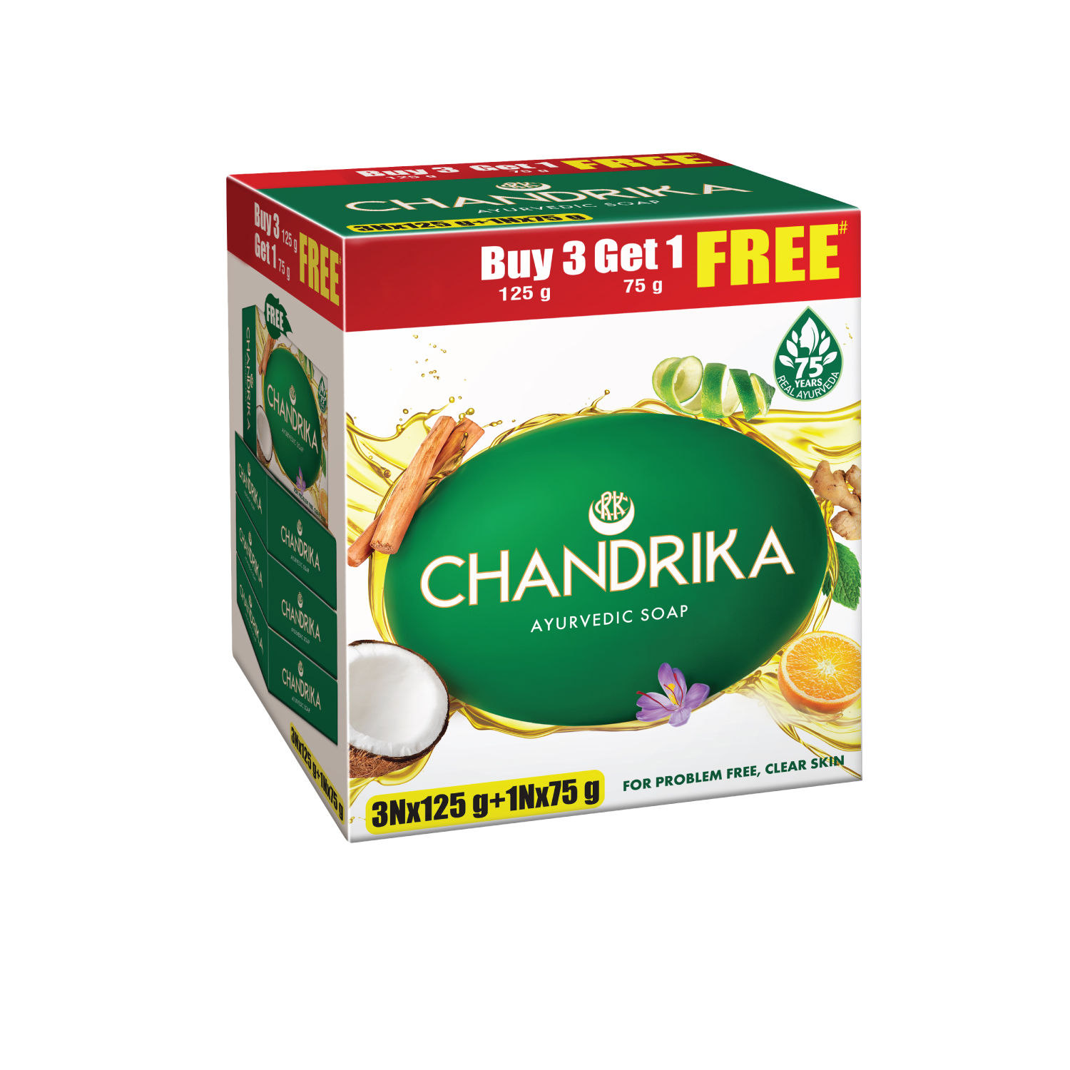 Chandrika Ayurveda Handmade Soap (125gm X 3 + 75gm Free)