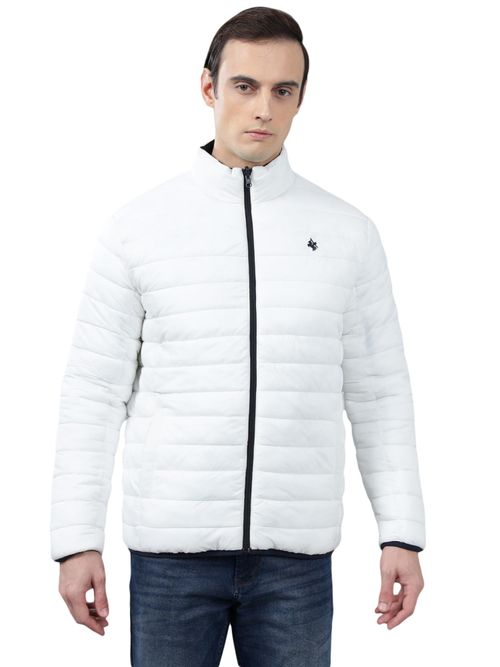 Cantabil Men White and Navy-Blue Solid Casual Winter Wear Reversible Jacket