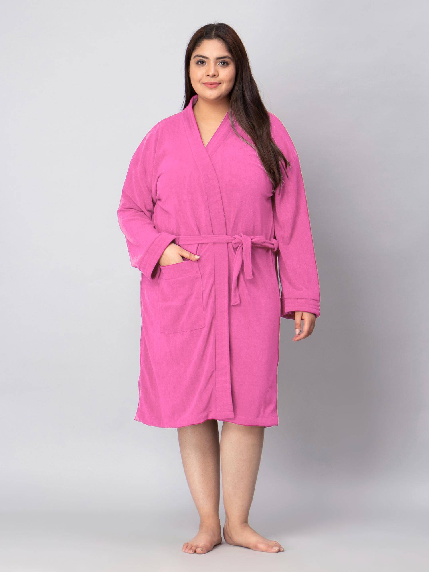 LacyLook Women Micro Terry Cotton Bathrobe - Pink