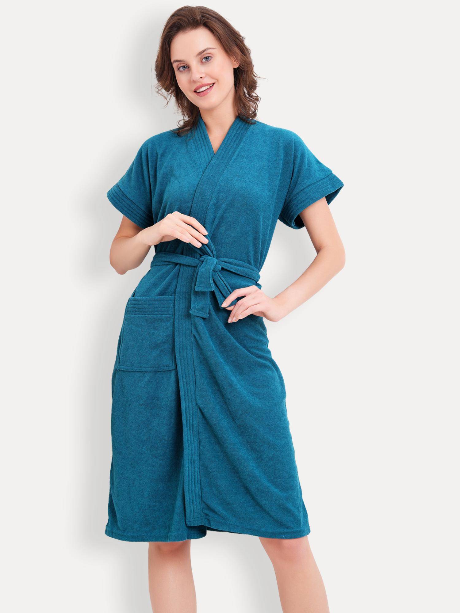 LacyLook Women Micro Terry Cotton Bathrobe - Teal