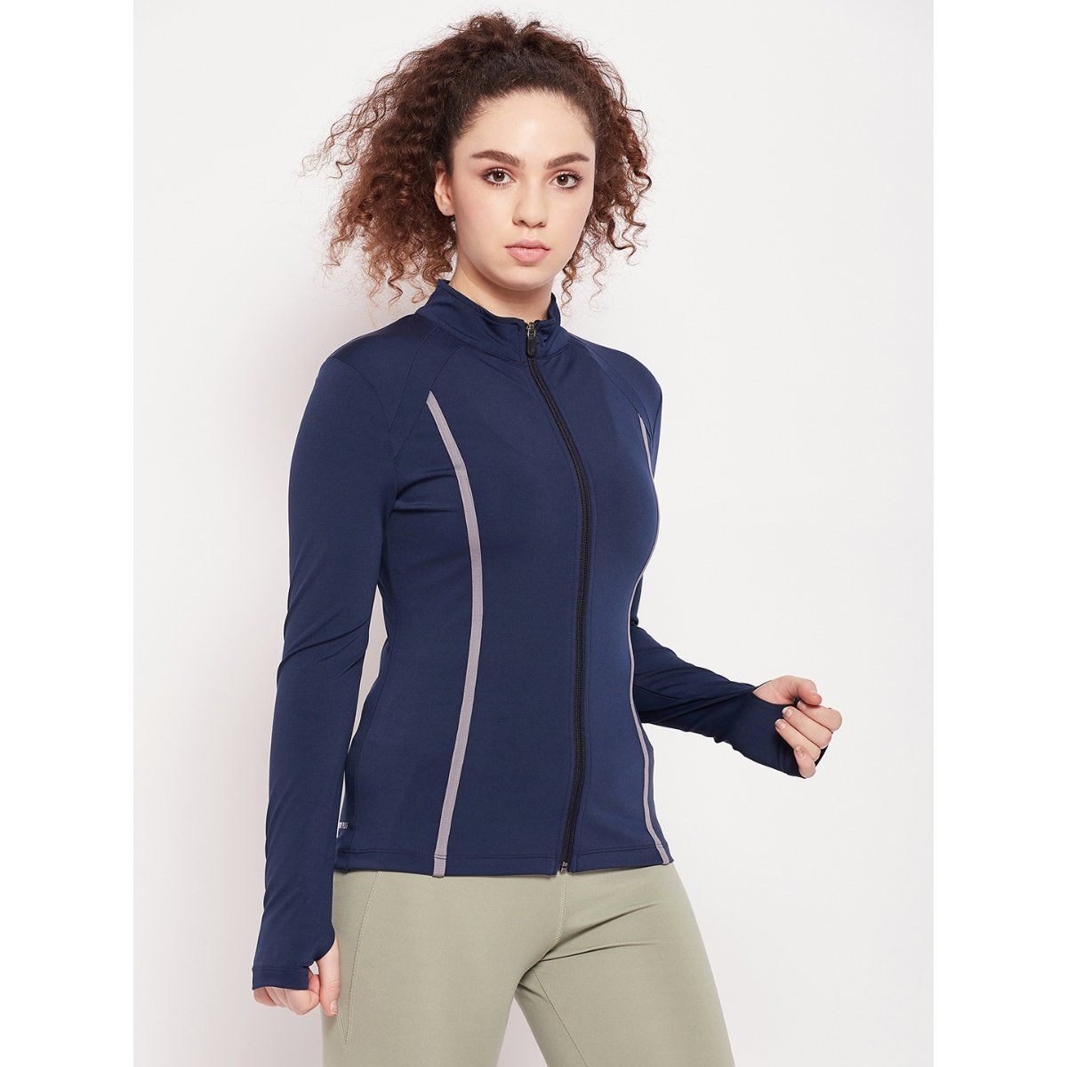 Athlisis Women Navy Blue Reflective Strip Training Or Gym Sporty Jacket ...