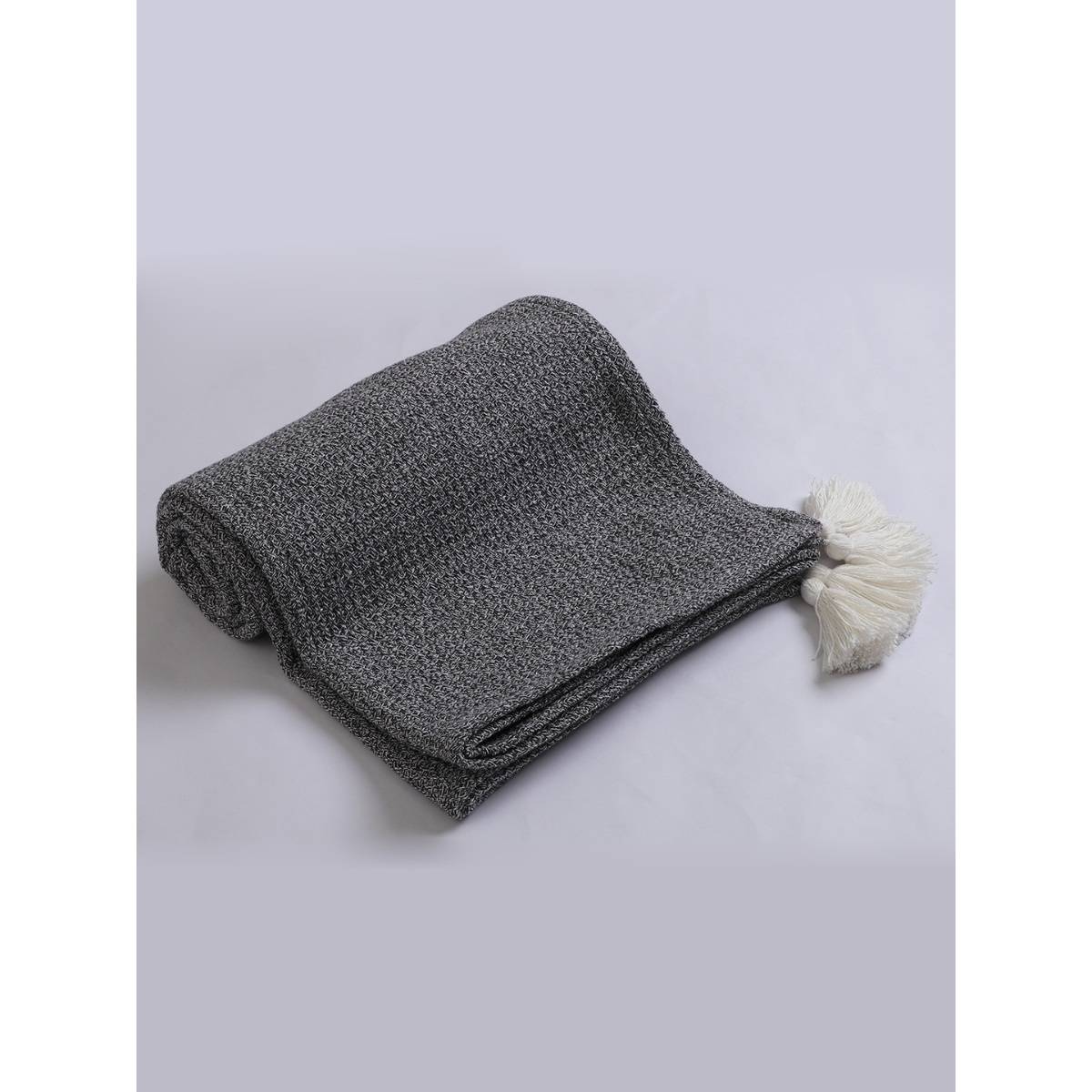 Jamio Firati Textured Black Solid Design Cotton Throw (125 x 150 cm)