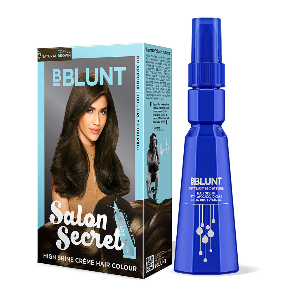 BBLUNT Shine Kit, Intense Moisture Hair Serum & Salon Secret Coffee Natural Brown