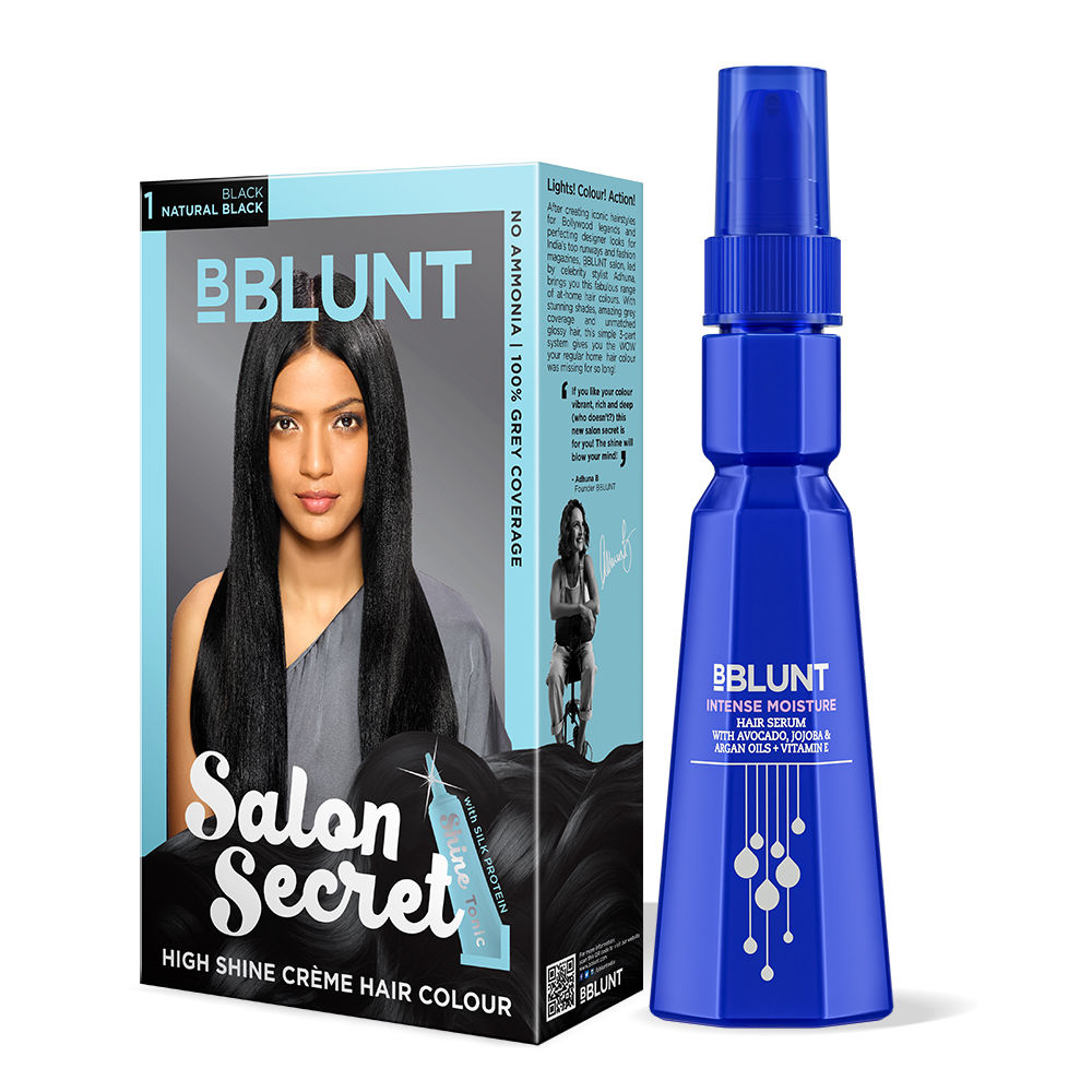 BBLUNT Shine Kit, Intense Moisture Hair Serum & Salon Secret Black Natural Black