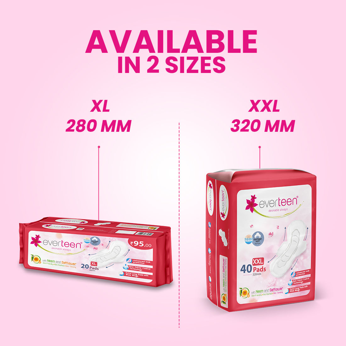 Everteen Neem and Safflower XXL CottonySoft Sanitary Pads 40 Pads