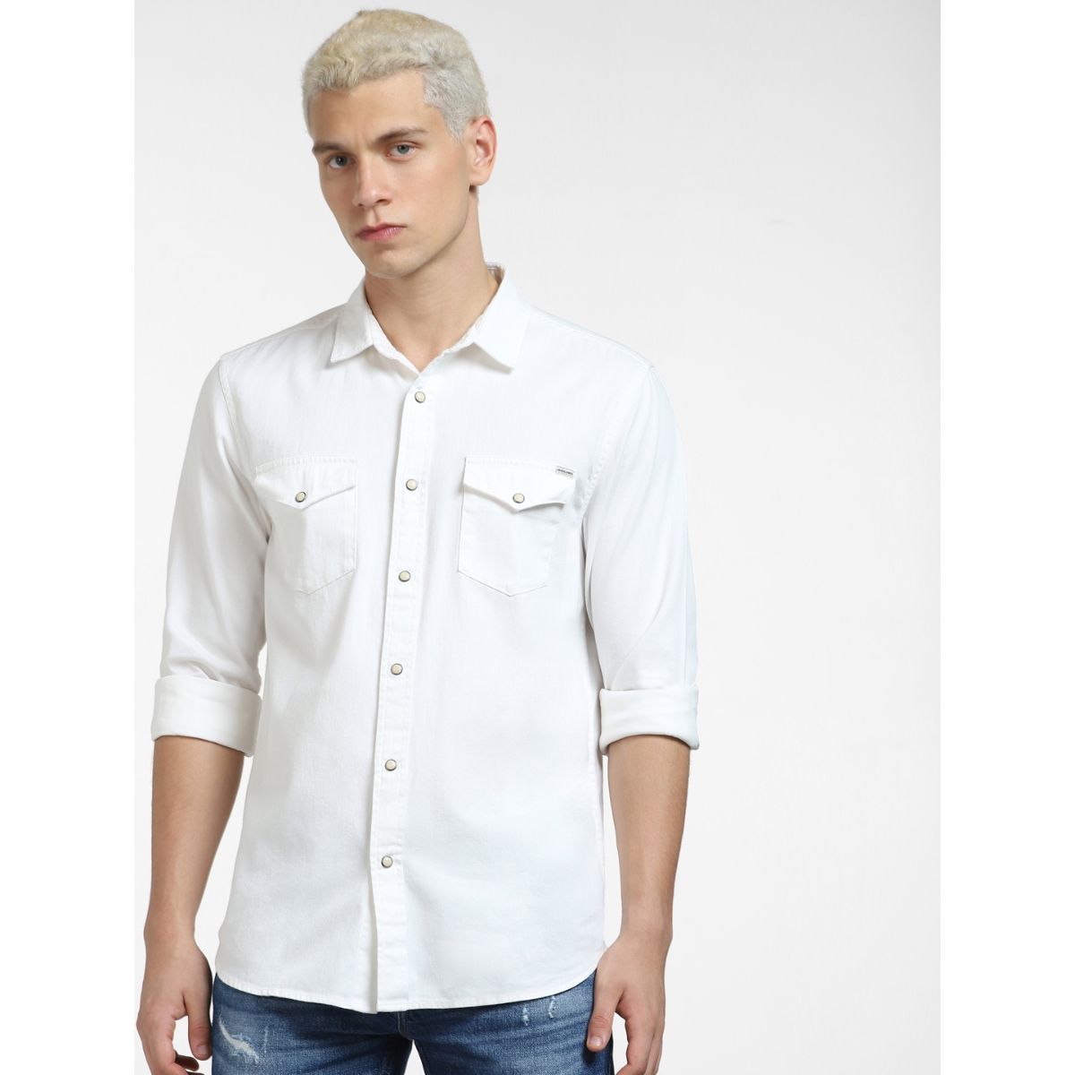 Jack & Jones Off-White Denim Full Sleeves Shirt (M)