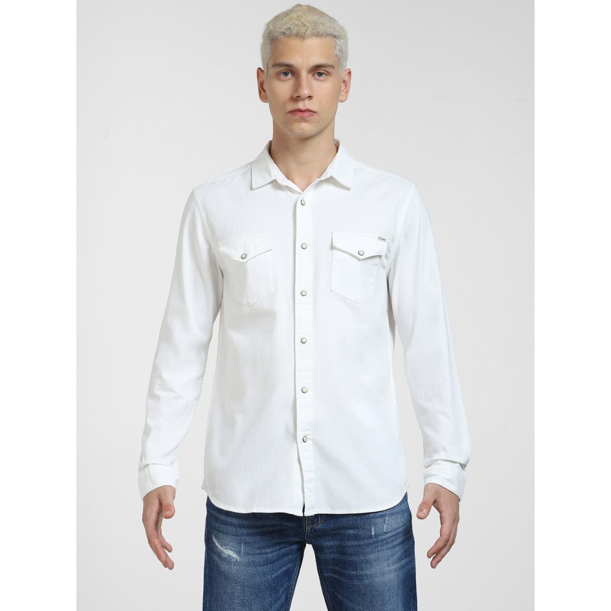 Jack & Jones Off-White Denim Full Sleeves Shirt (M)