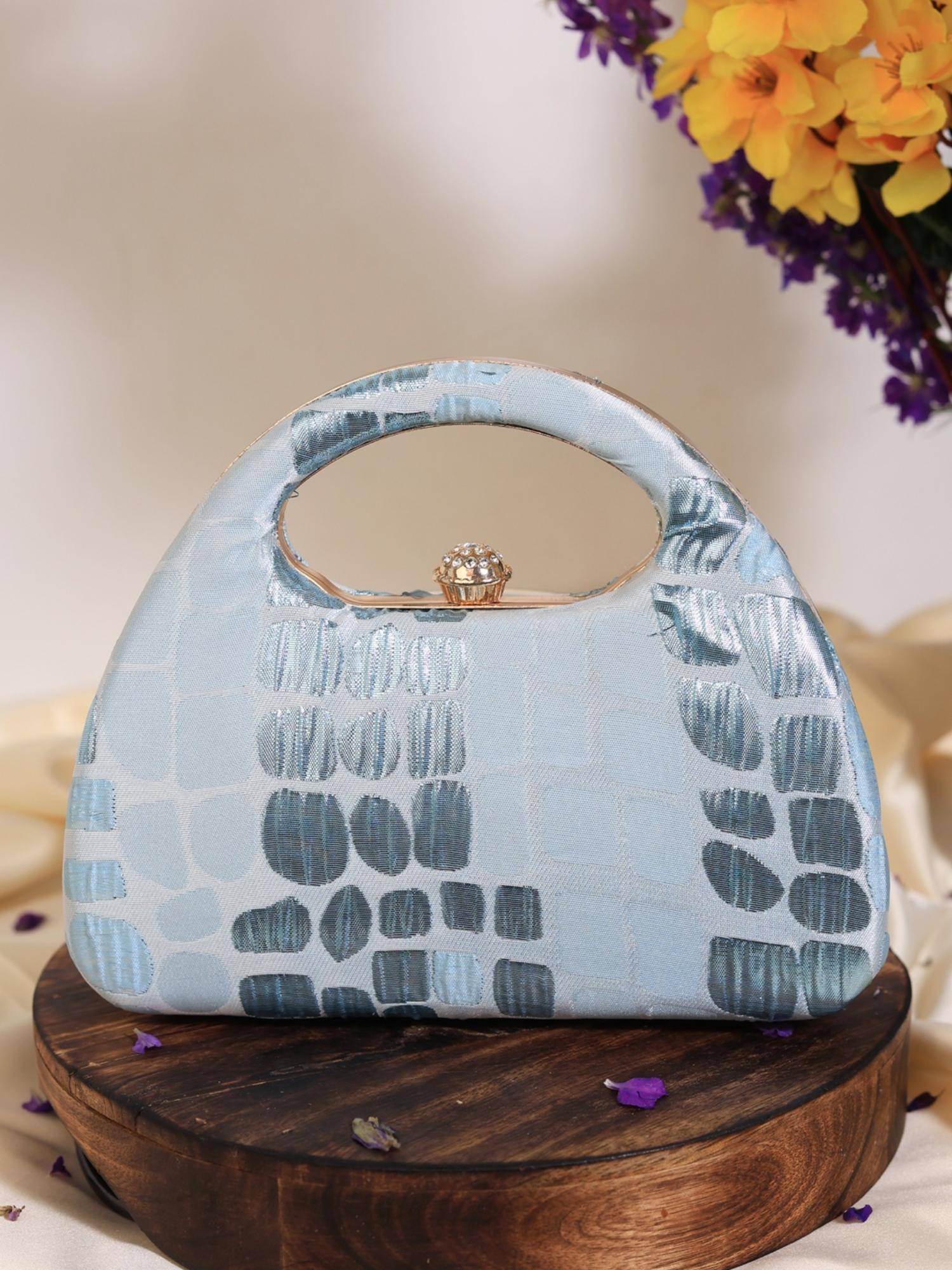 THE TAN CLAN Coral Arc Blue Clutch with Detachable Chain