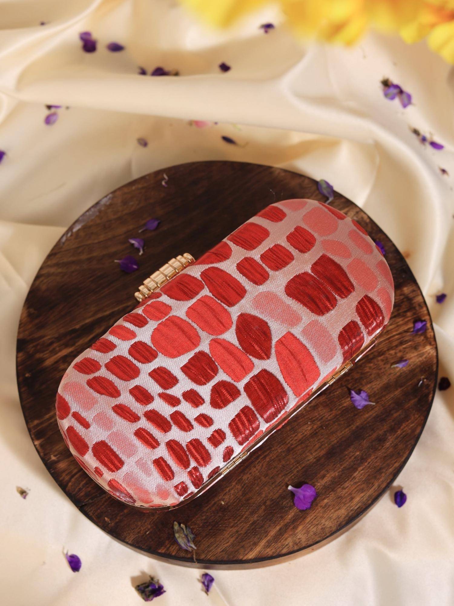 THE TAN CLAN Coral Long Red Clutch with Detachable Chain