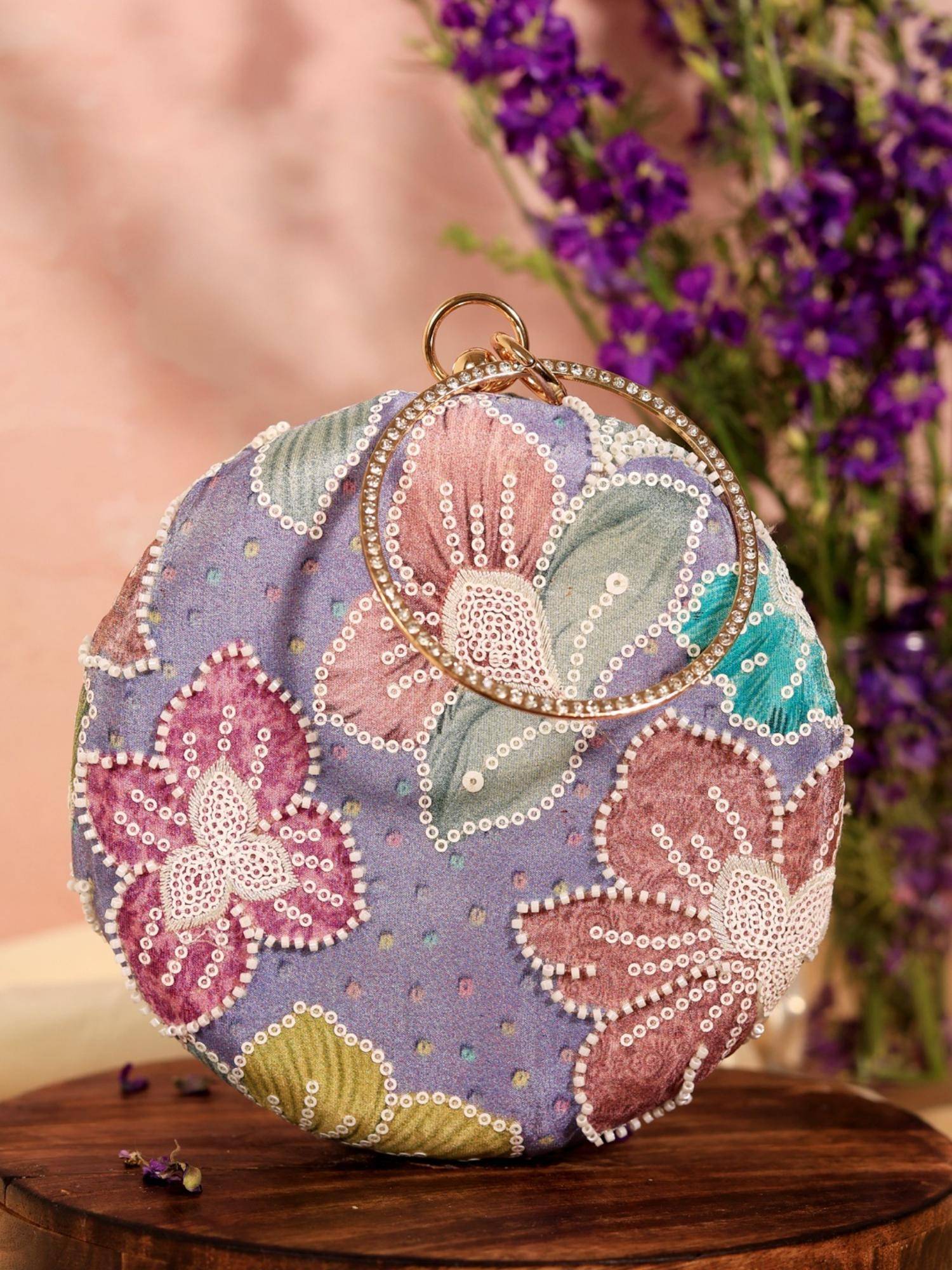 THE TAN CLAN Riveria Multicolor Round Clutch with Detachable Chain
