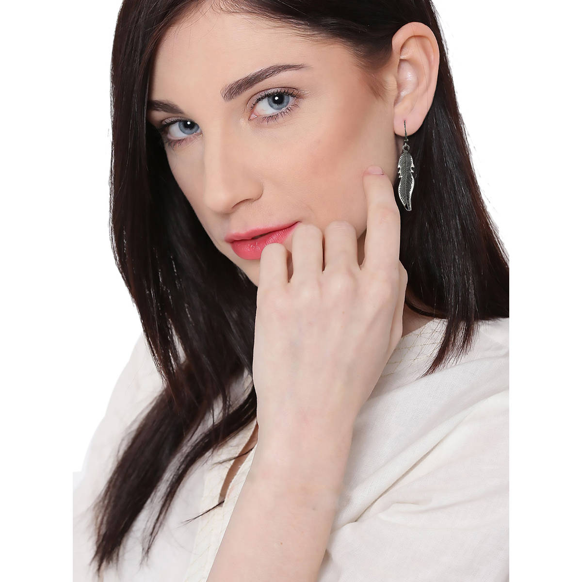 Zaveri Pearls Dark Antique Silver Tone Leaf Drop Dangle Earring - ZPFK6494