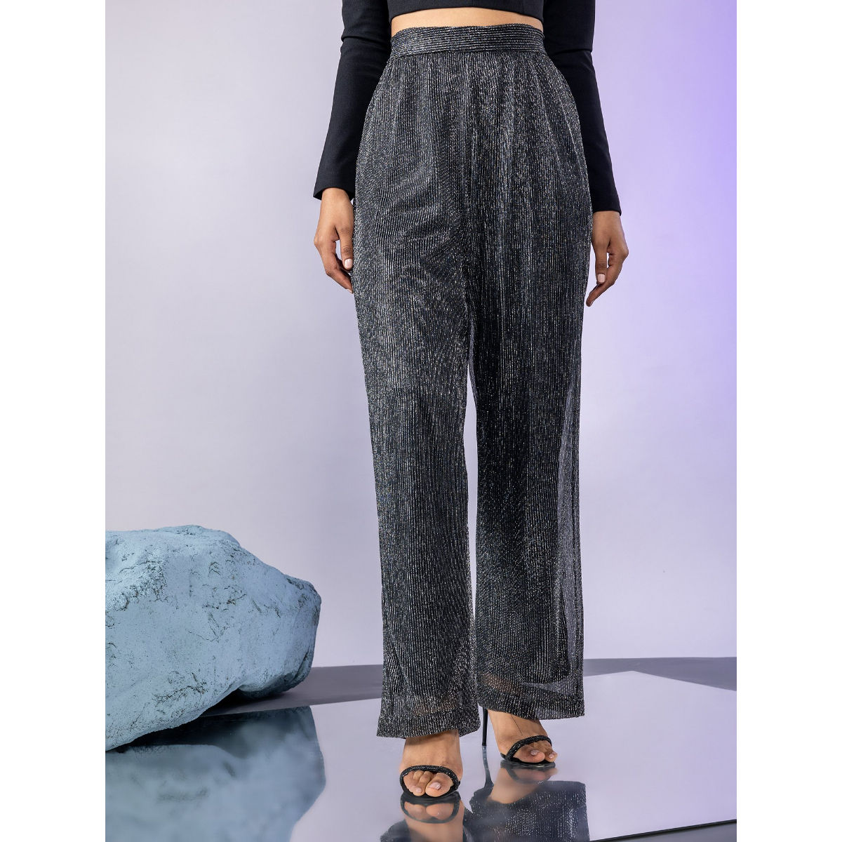 Twenty Dresses by Nykaa Fashion Black Textured Wide Leg Pants (34): Buy  Twenty Dresses by Nykaa Fashion Black Textured Wide Leg Pants (34) Online  at Best Price in India | Nykaa